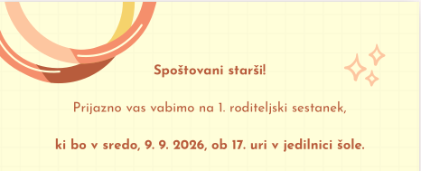 Vabilo na 1. roditeljski sestanek